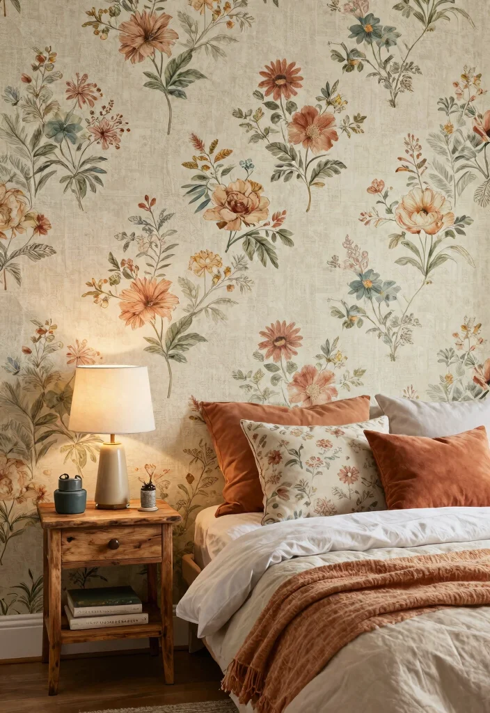 16 Small Bedroom Wallpaper Ideas: Stylish Space-Saving Looks - 15. Upcycled Fabric Wallpaper for a Homey Touch 1