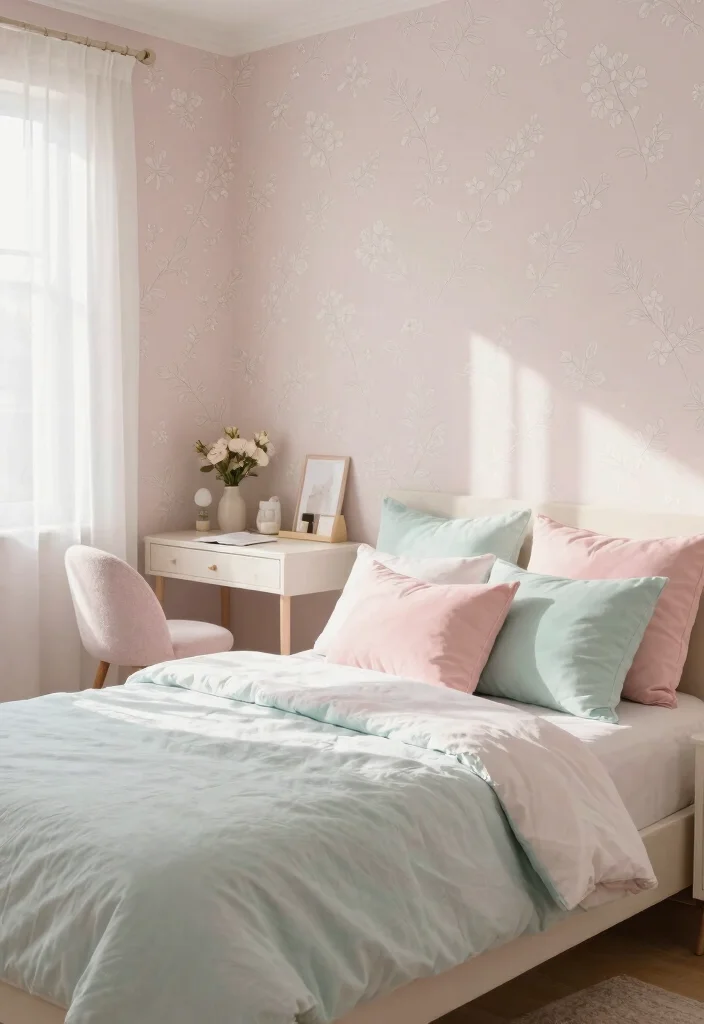 16 Small Bedroom Wallpaper Ideas: Stylish Space-Saving Looks - 4. Soft Pastels for a Cozy Vibe 1