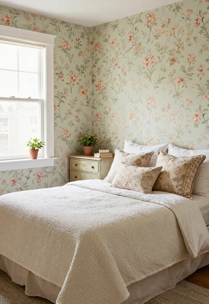 16 Small Bedroom Wallpaper Ideas: Stylish Space-Saving Looks - 5. Vintage Floral for Timeless Elegance 1