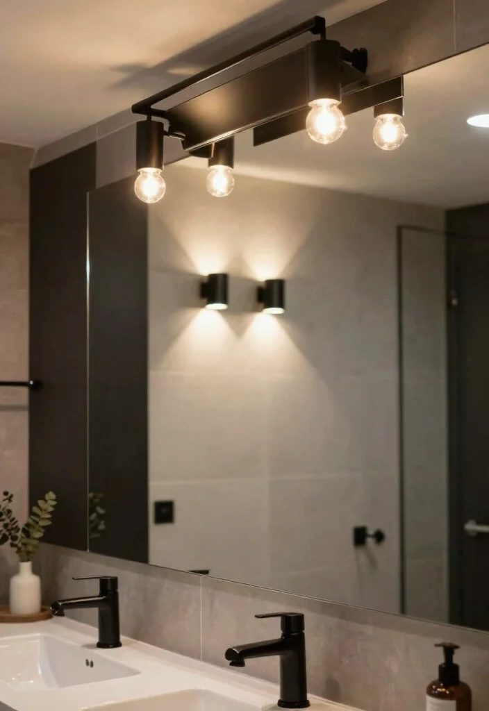 16 Small Black Bathroom Ideas With Modern Edge - 10. Light Fixtures in Black for Modern Elegance 1