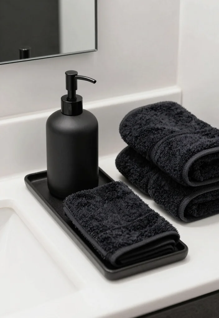 16 Small Black Bathroom Ideas With Modern Edge - 11. Black Accessories for a Cohesive Look 1