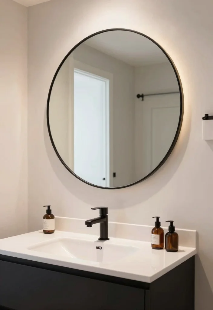 16 Small Black Bathroom Ideas With Modern Edge - 12. Statement Mirrors with Black Frames 1