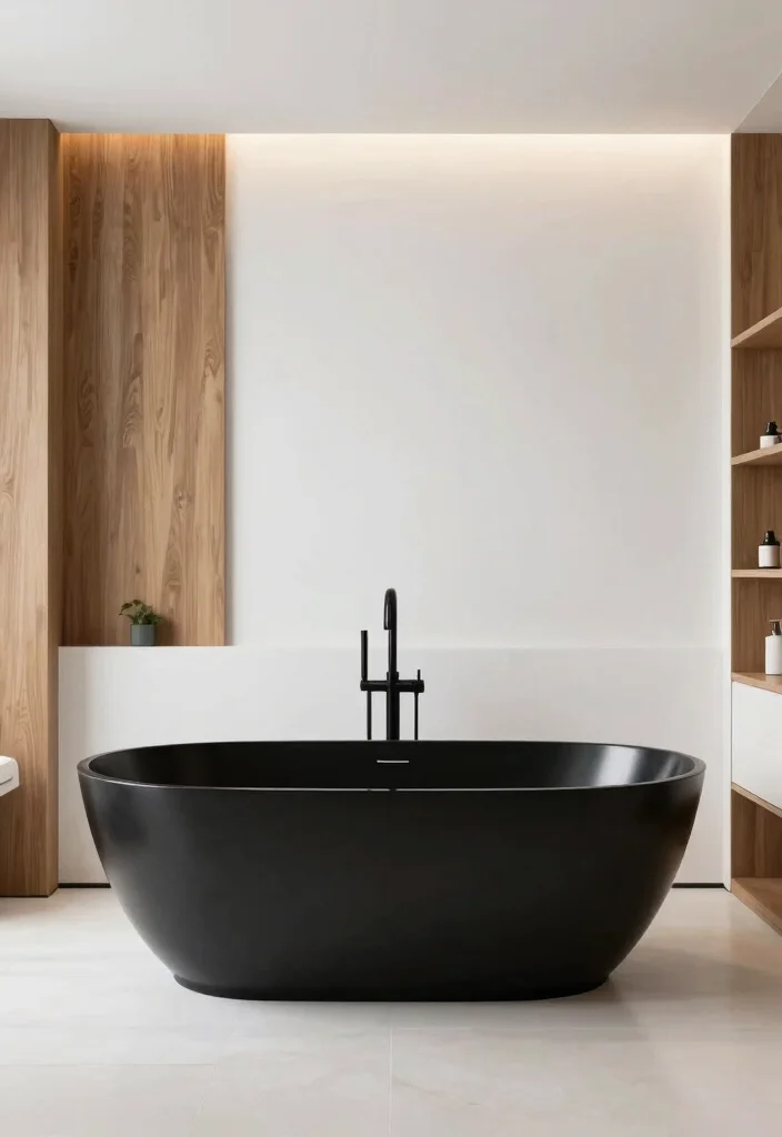 16 Small Black Bathroom Ideas With Modern Edge - 13. Black Bathtub for a Bold Statement 1