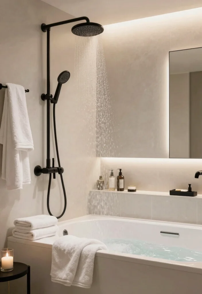 16 Small Black Bathroom Ideas With Modern Edge - 15. Spa-Like Features With Black Accents 1