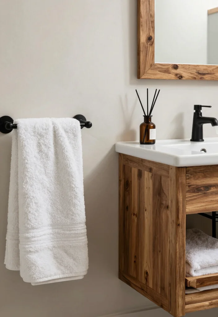 16 Small Black Bathroom Ideas With Modern Edge - 16. Layering Textures for Depth 1