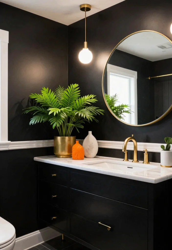 16 Small Black Bathroom Ideas With Modern Edge - 3. Bold Black Walls for Dramatic Flair 1