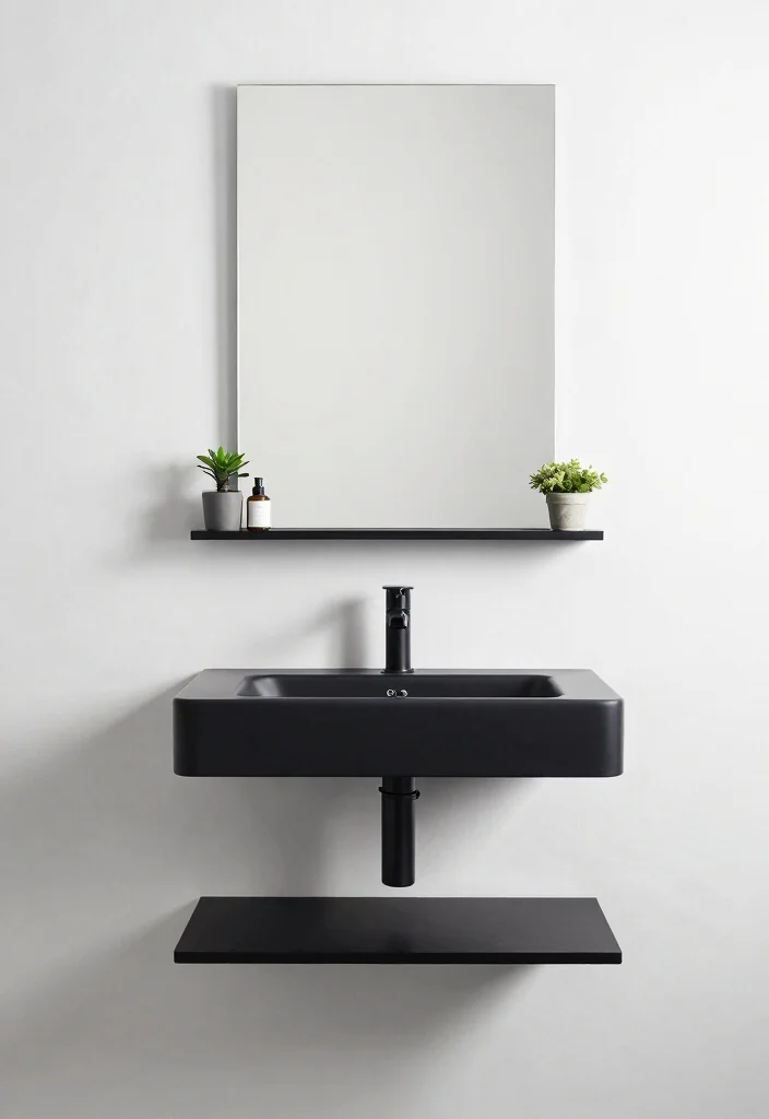 16 Small Black Bathroom Ideas With Modern Edge - 5. Minimalist Design for Small Spaces 1