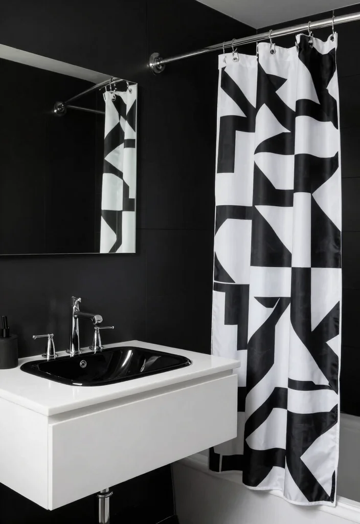16 Small Black Bathroom Ideas With Modern Edge - 6. Black and White Contrast 1