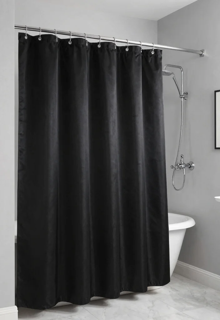 16 Small Black Bathroom Ideas With Modern Edge - 9. Black Shower Curtains for Easy Style 1