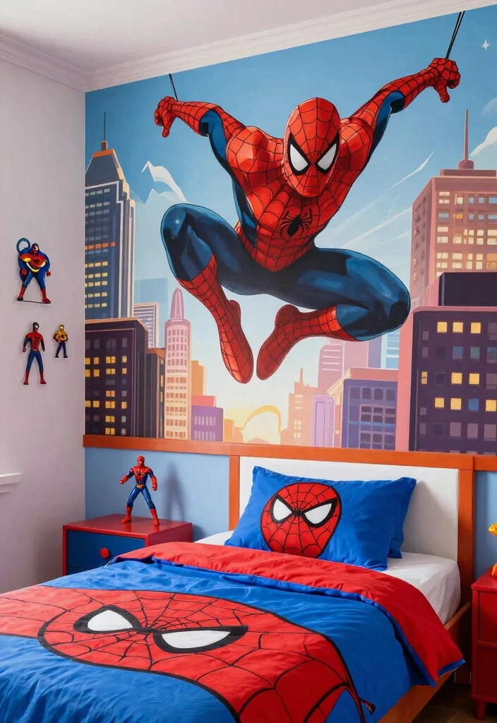 16 Spider Man Bedroom Ideas: Fun Bold Superhero Theme - 1. Dynamic Wall Murals 1