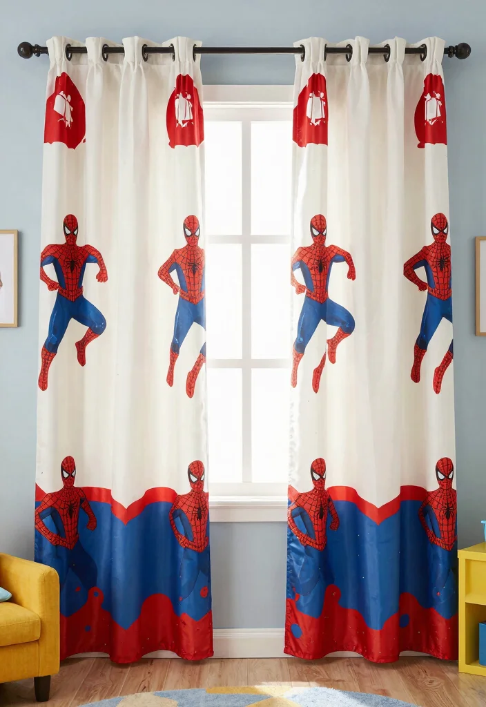 16 Spider Man Bedroom Ideas: Fun Bold Superhero Theme - 10. Superhero-themed Curtains 1