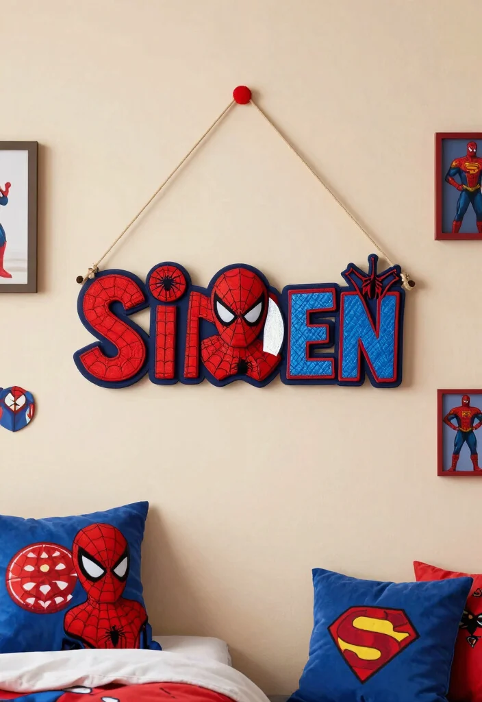 16 Spider Man Bedroom Ideas: Fun Bold Superhero Theme - 13. Custom Spider-Man Name Decor 1