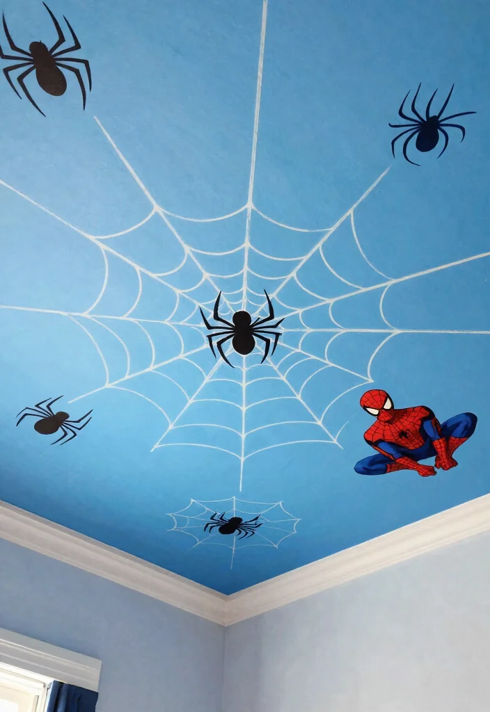 16 Spider Man Bedroom Ideas: Fun Bold Superhero Theme - 14. Spider-Man Themed Ceiling 1