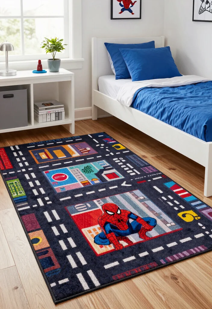16 Spider Man Bedroom Ideas: Fun Bold Superhero Theme - 15. Adventure-Themed Flooring 1