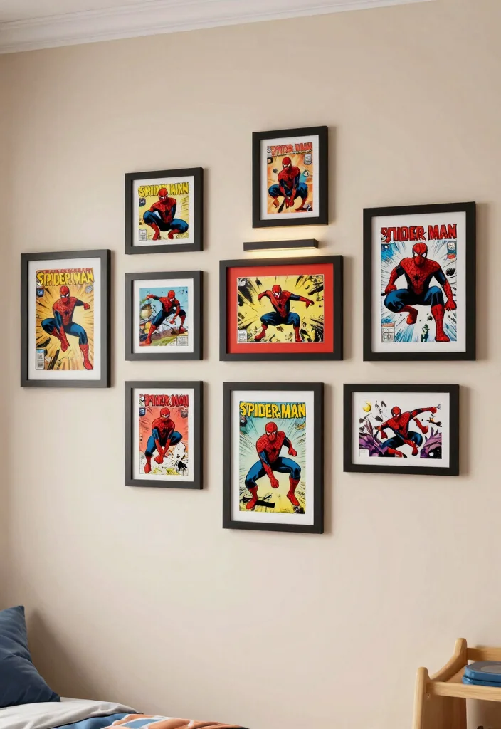 16 Spider Man Bedroom Ideas: Fun Bold Superhero Theme - 3. Comic Book Wall Art 1