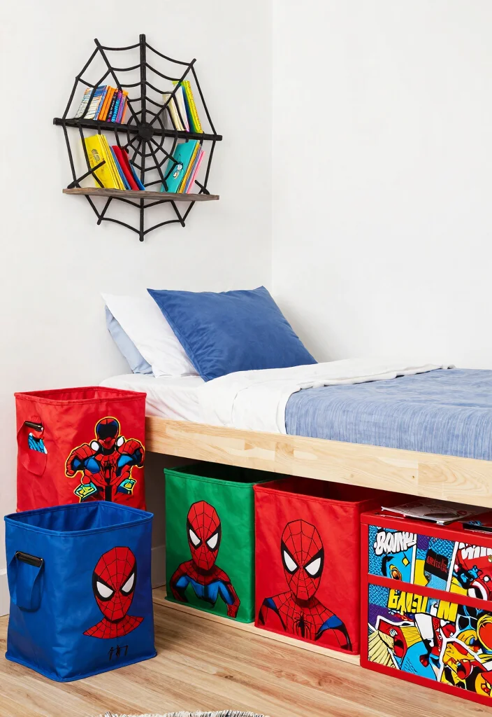 16 Spider Man Bedroom Ideas: Fun Bold Superhero Theme - 5. Fun Storage Solutions 1