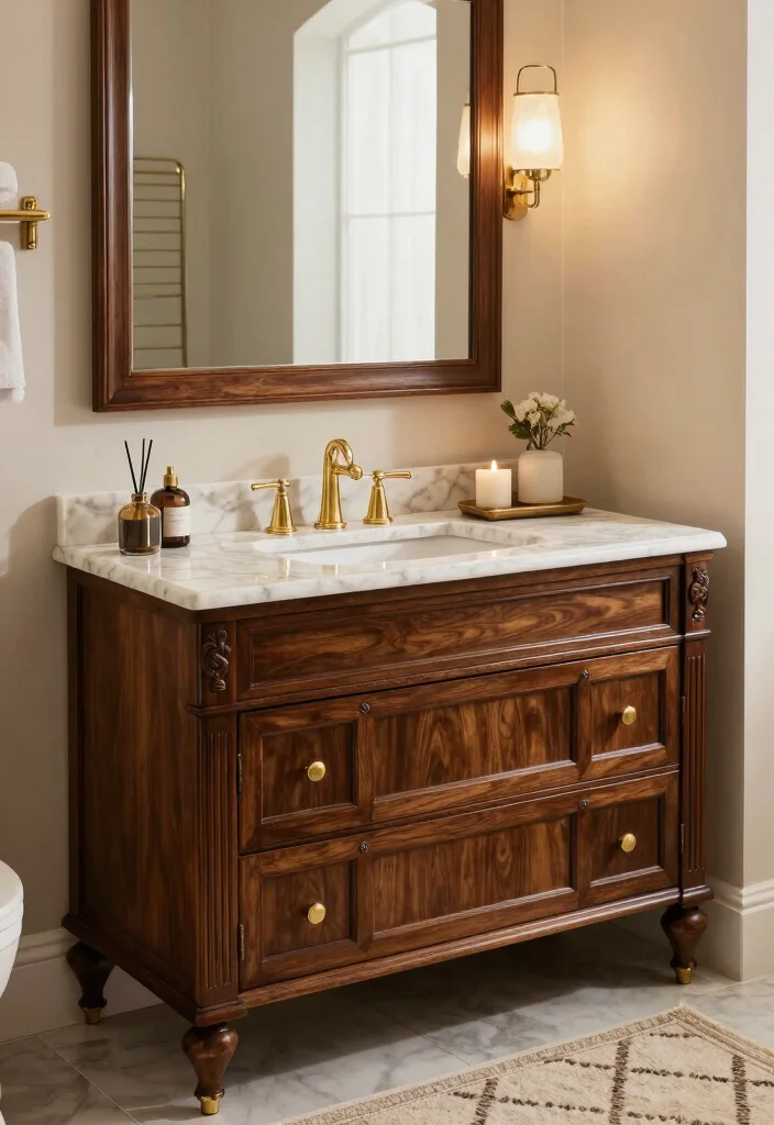 16 Wood Vanity Bathroom Ideas For Cozy Interiors - 12. Luxurious Wood Vanity 1