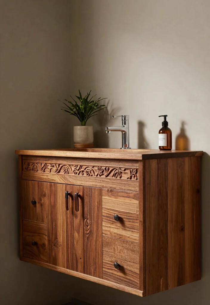 16 Wood Vanity Bathroom Ideas For Cozy Interiors - 16. Textured Wood Vanity 1