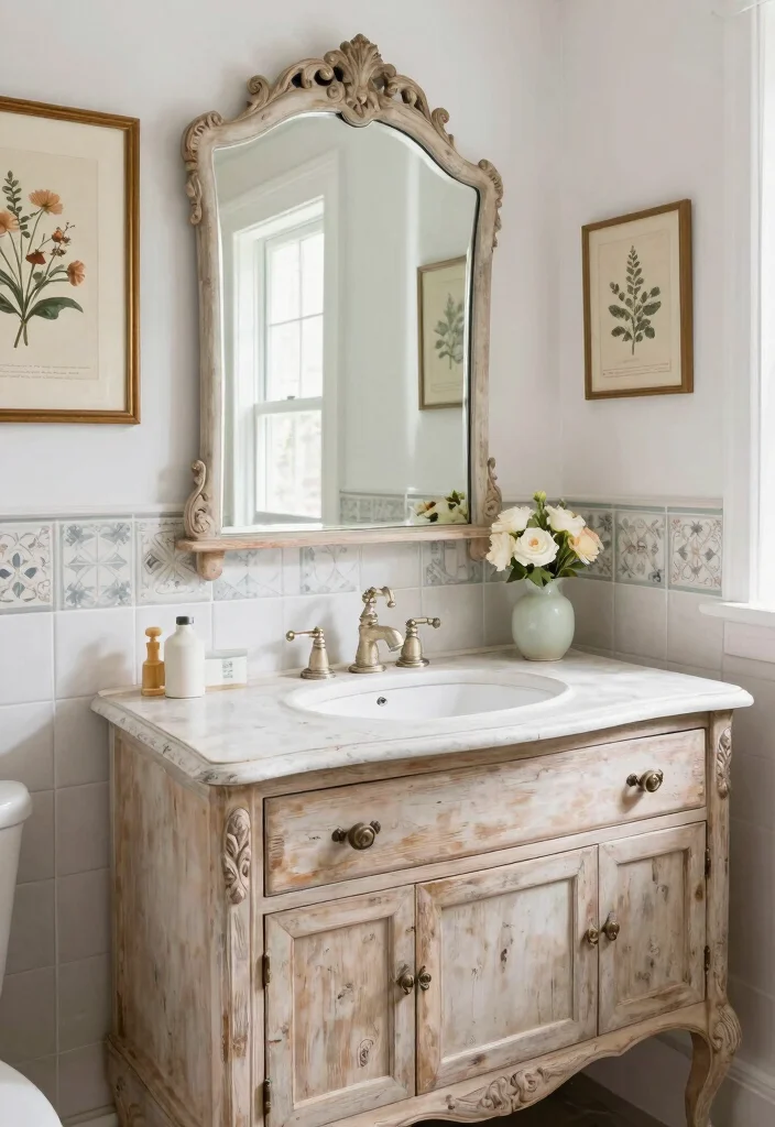16 Wood Vanity Bathroom Ideas For Cozy Interiors - 4. Vintage-Inspired Wood Vanity 1
