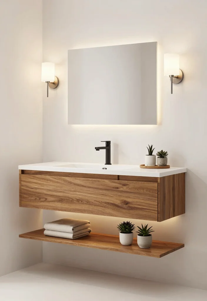 16 Wood Vanity Bathroom Ideas For Cozy Interiors - 6. Floating Wood Vanity 1