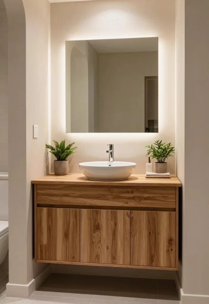 16 Wood Vanity Bathroom Ideas For Cozy Interiors - 8. Custom Built-In Wood Vanity 1