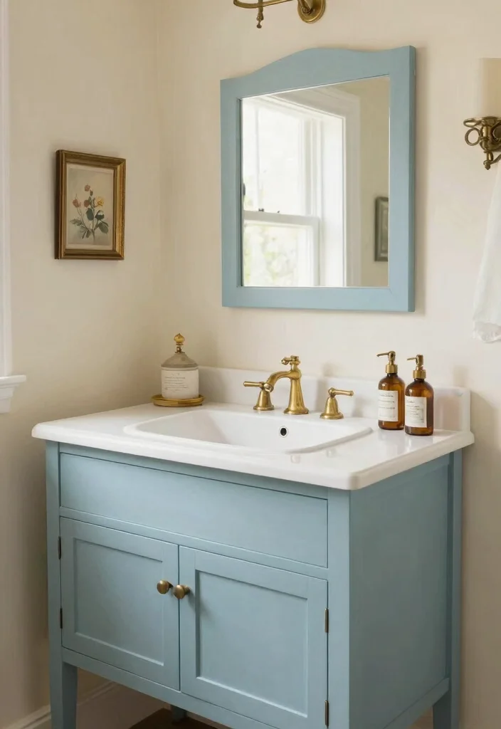 17 Bathroom Vanity Paint Color Ideas You Should Try - 16. Vintage Blue 1