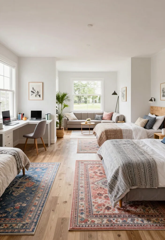 17 Bedroom Ideas for 3 Sisters Stylish Shared Spaces - 11. Open Floor Plan with Defined Zones 1