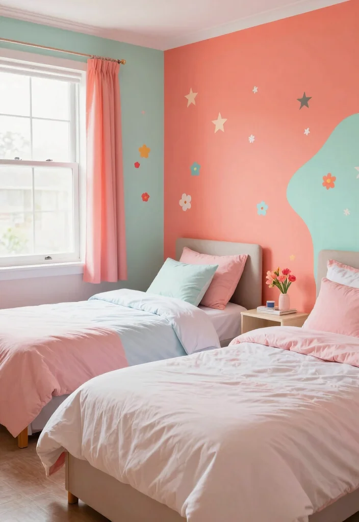 17 Bedroom Ideas for 3 Sisters Stylish Shared Spaces - 8. Bright and Cheerful Wall Colors 1