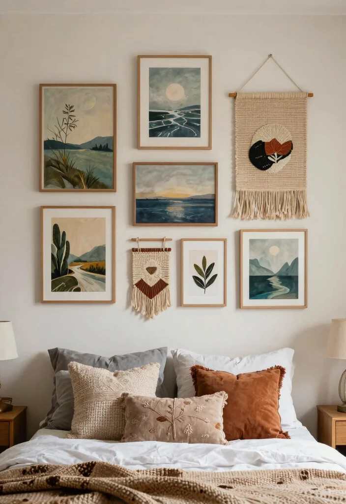 17 Bedroom Wall Art Ideas That Elevate the Space - 12. Layered Art Displays 1