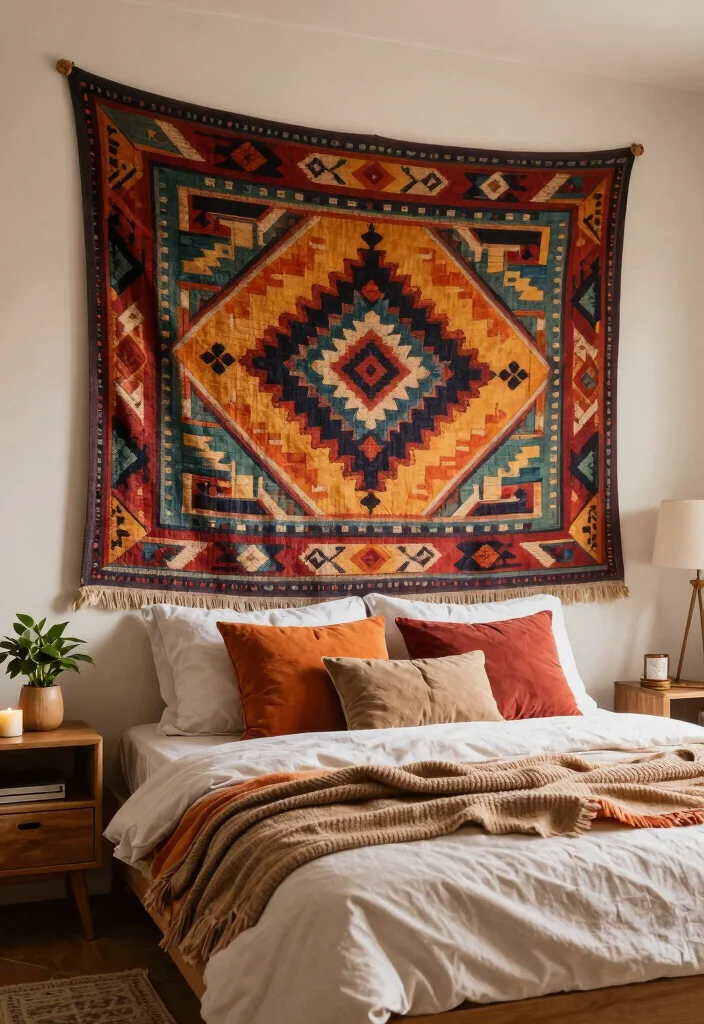 17 Bedroom Wall Art Ideas That Elevate the Space - 2. Woven Tapestries 1