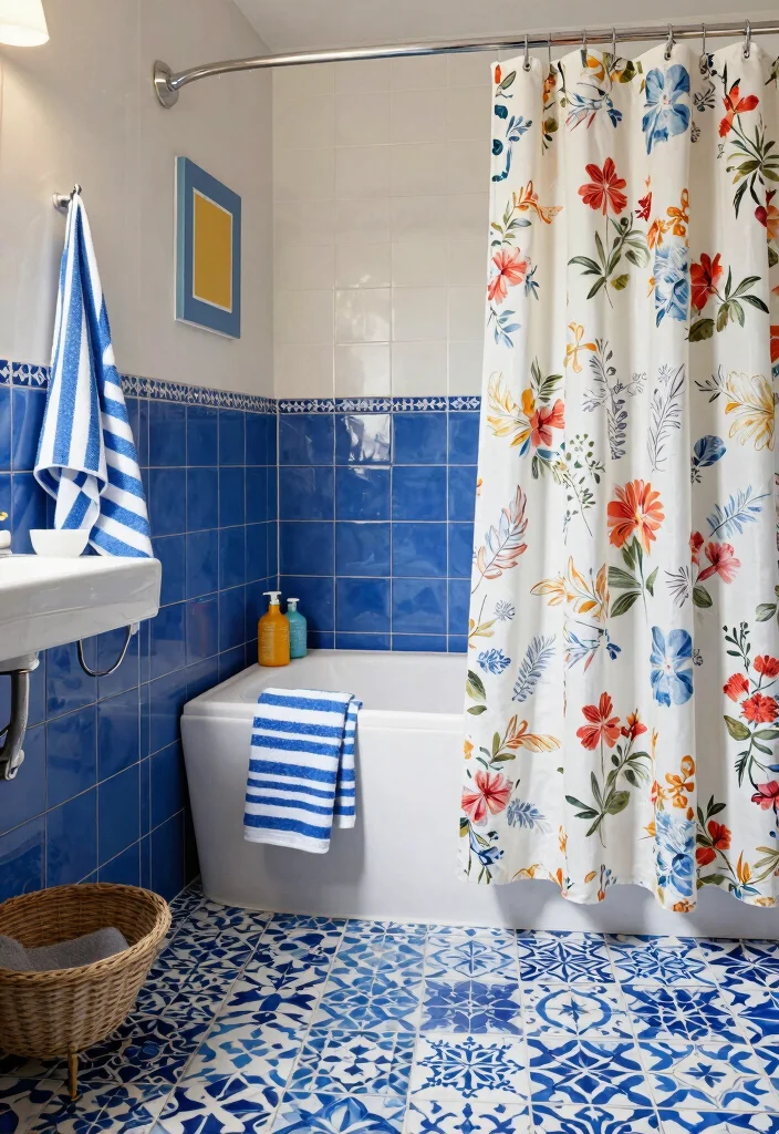 17 Blue Bathroom Ideas With Calm Cool Energy - 10. Mixed Patterns 1