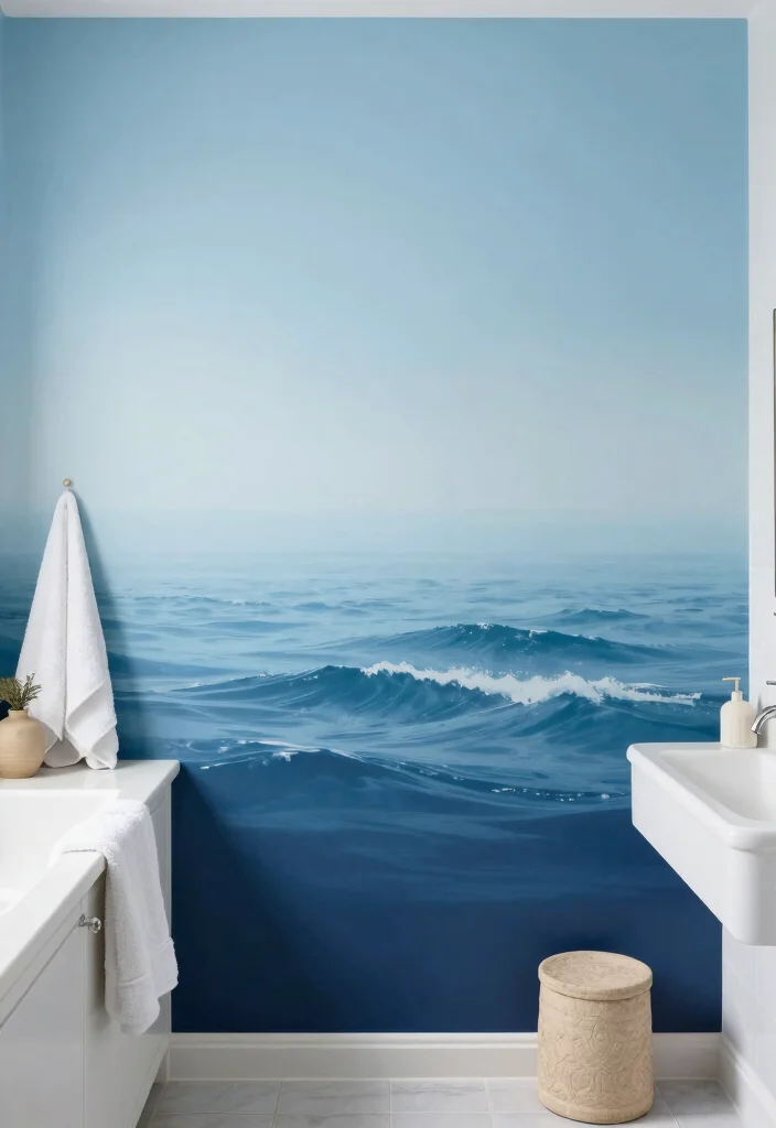 17 Blue Bathroom Ideas With Calm Cool Energy - 11. Coastal Blue Gradient 1
