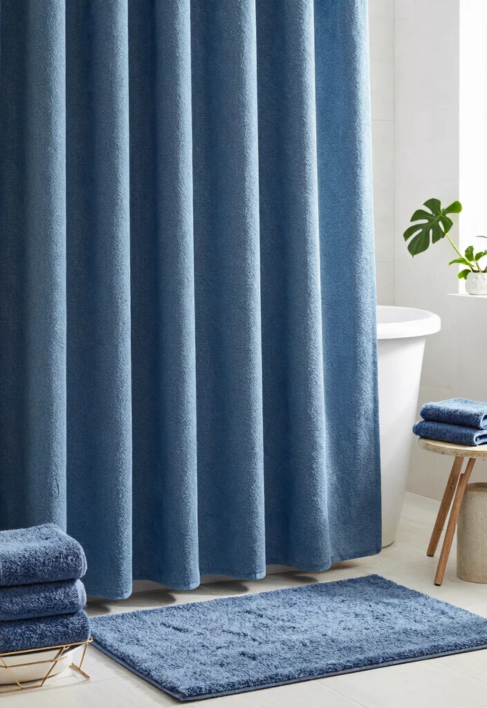 17 Blue Bathroom Ideas With Calm Cool Energy - 14. Textured Fabrics 1