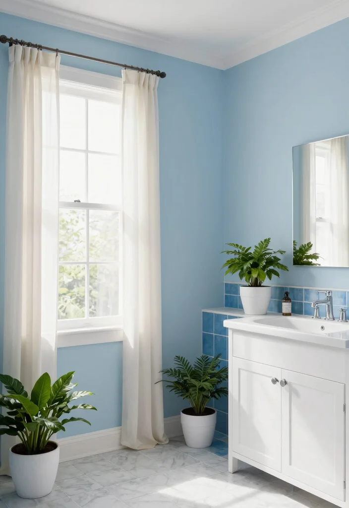17 Blue Bathroom Ideas With Calm Cool Energy - 2. Soft Sky Blue Walls 1