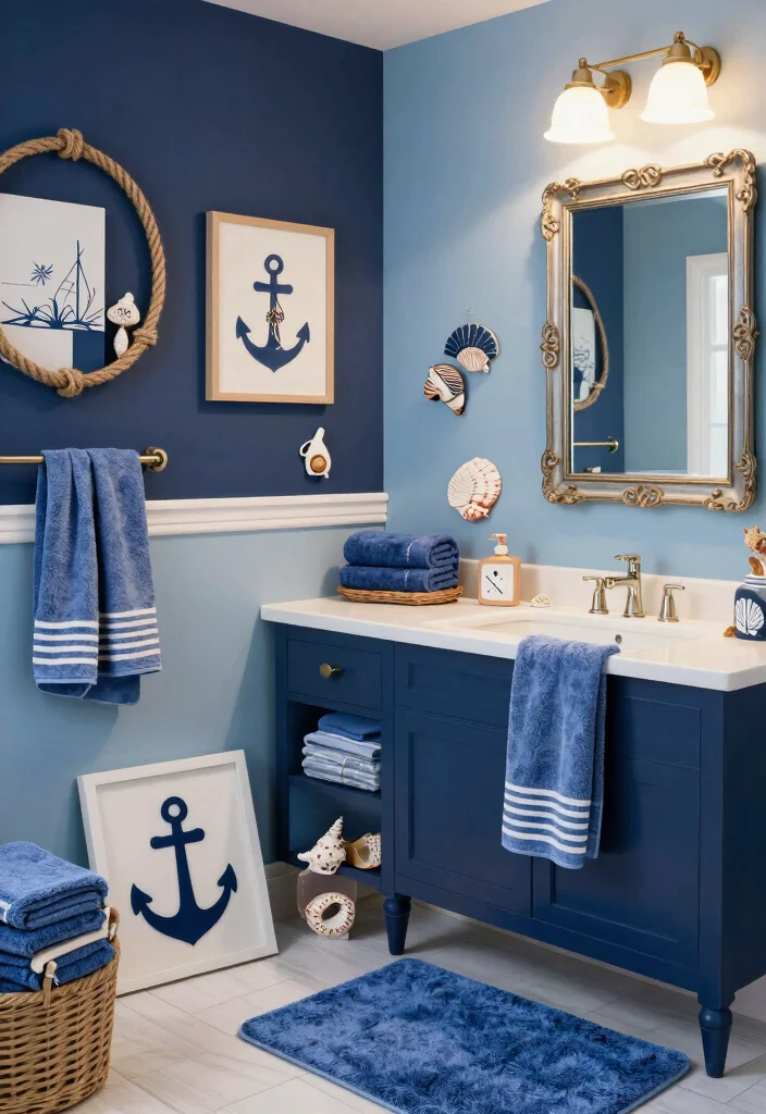 17 Blue Bathroom Ideas With Calm Cool Energy - 3. Nautical Themed Decor 1