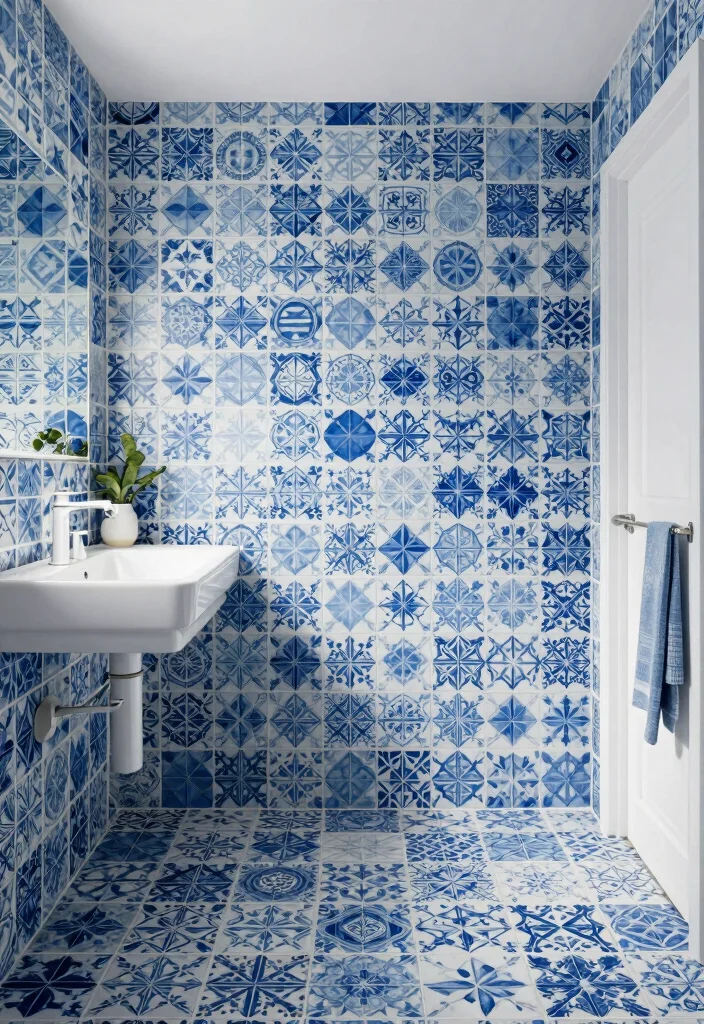 17 Blue Bathroom Ideas With Calm Cool Energy - 4. Blue and White Tile Patterns 1
