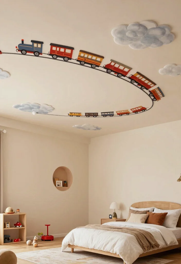 17 Children Bedroom False Ceiling Design Ideas Playful Style - 10. Vintage Train 1