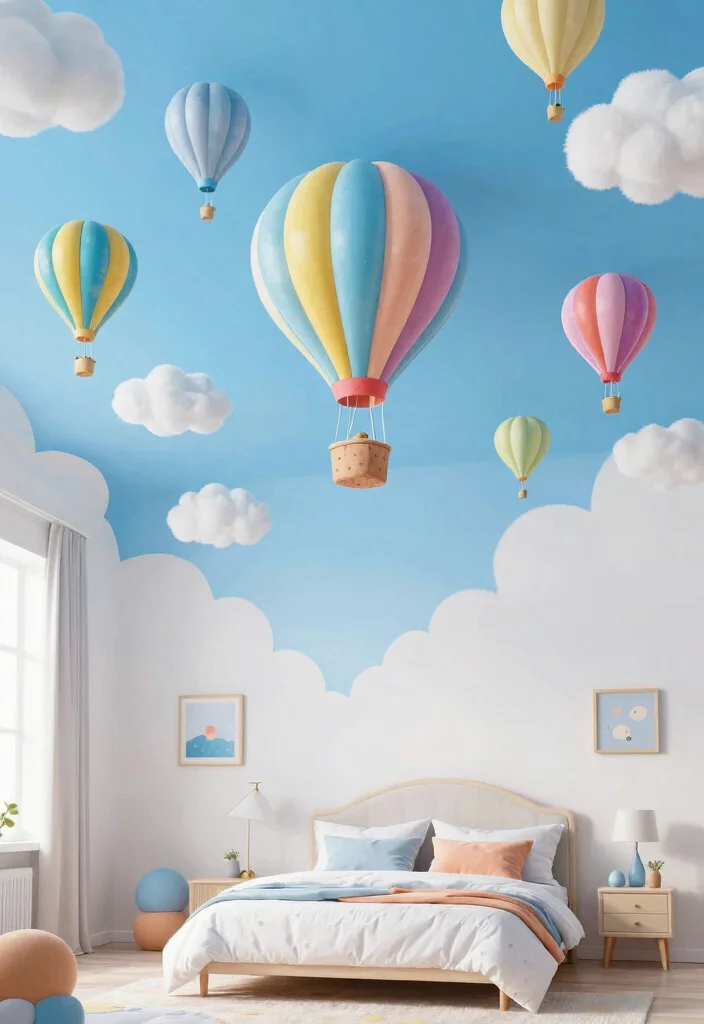 17 Children Bedroom False Ceiling Design Ideas Playful Style - 12. Whimsical Hot Air Balloons 1