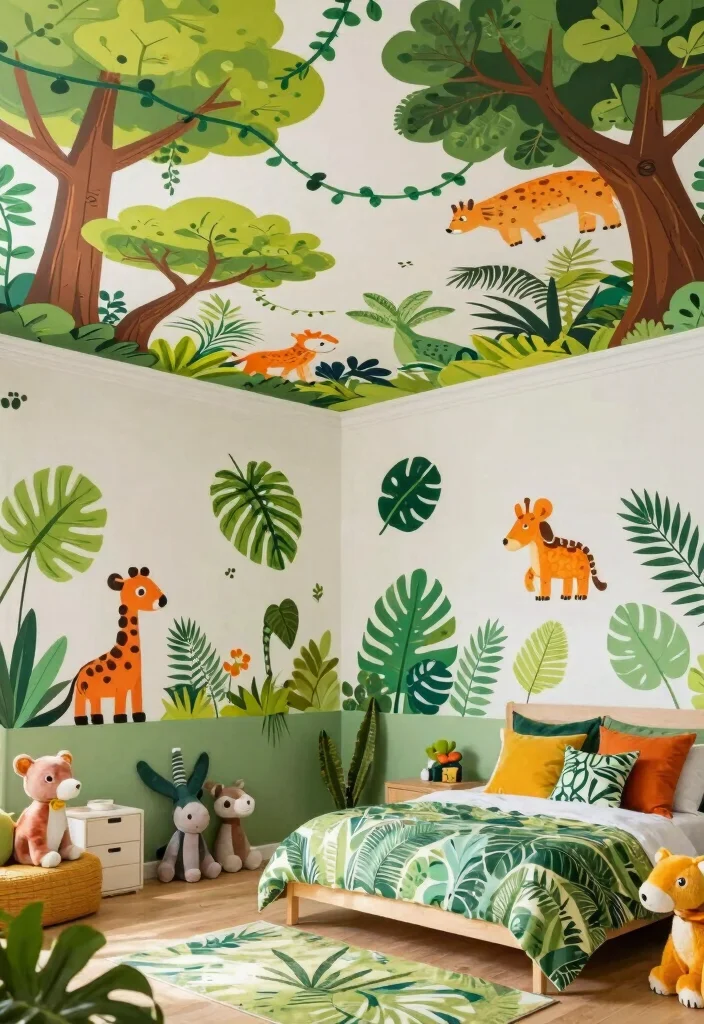 17 Children Bedroom False Ceiling Design Ideas Playful Style - 3. Jungle Adventure 1