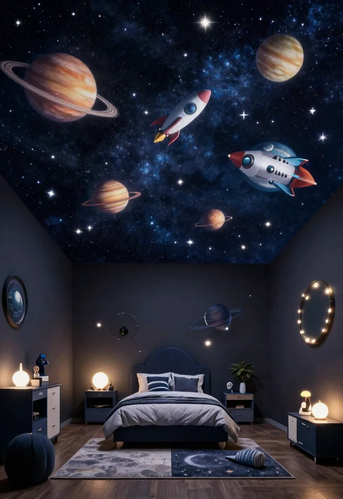 17 Children Bedroom False Ceiling Design Ideas Playful Style - 7. Space Explorer 1