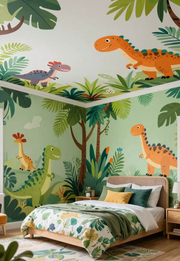 17 Children Bedroom False Ceiling Design Ideas Playful Style - 8. Dinosaur Adventure 1