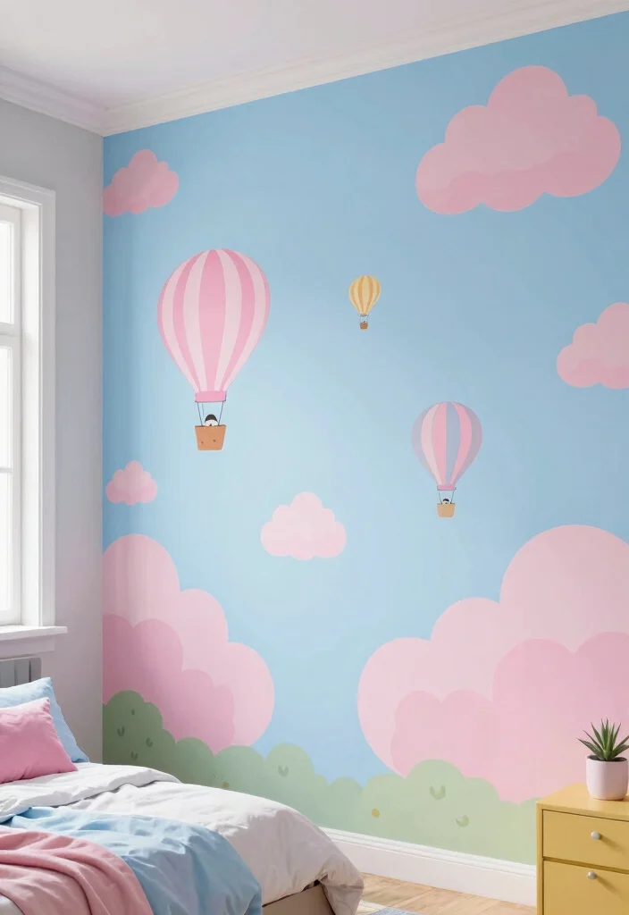 17 Pink and Blue Bedroom Ideas: Playful Balanced Colors - 1. Whimsical Wall Murals 1