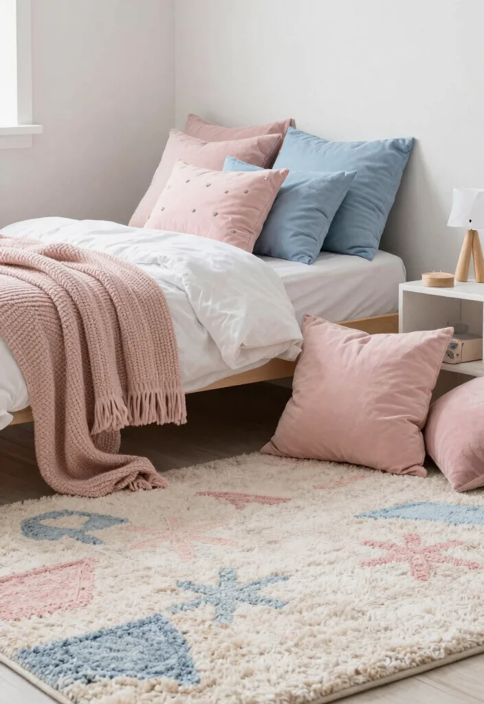 17 Pink and Blue Bedroom Ideas: Playful Balanced Colors - 16. Dynamic Mixing of Textures 1
