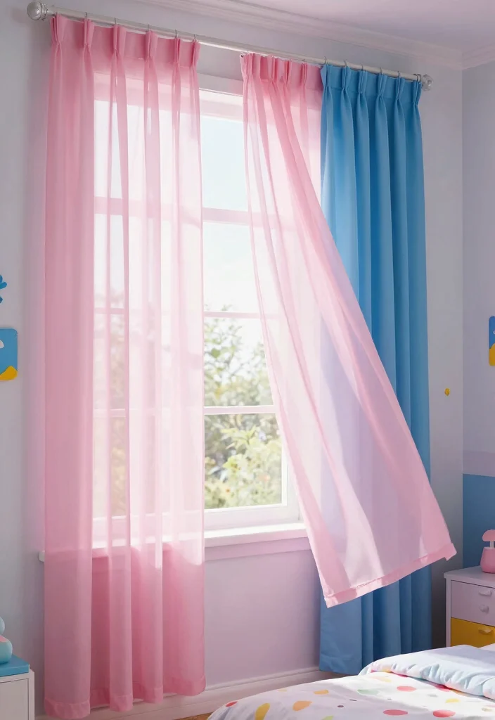 17 Pink and Blue Bedroom Ideas: Playful Balanced Colors - 3. Colorful Curtains 1