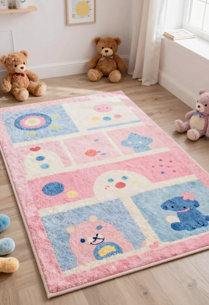 17 Pink and Blue Bedroom Ideas: Playful Balanced Colors - 6. Playful Rugs 1