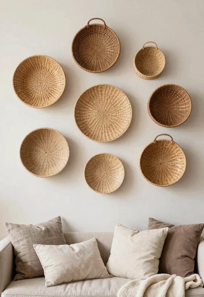 17 Wall Decor Ideas for Bedroom: Creative Personal Touch - 3. Woven Wall Baskets 1