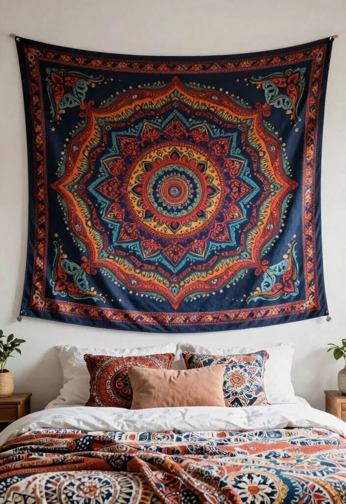 17 Wall Decor Ideas for Bedroom: Creative Personal Touch - 7. A Statement Tapestry 1