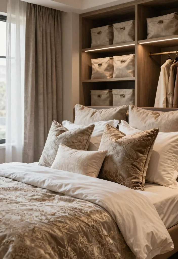 18 Bedroom With Walk In Closet and Bathroom Ideas Luxury Flow - 15. Elegant Textiles for Comfort 1