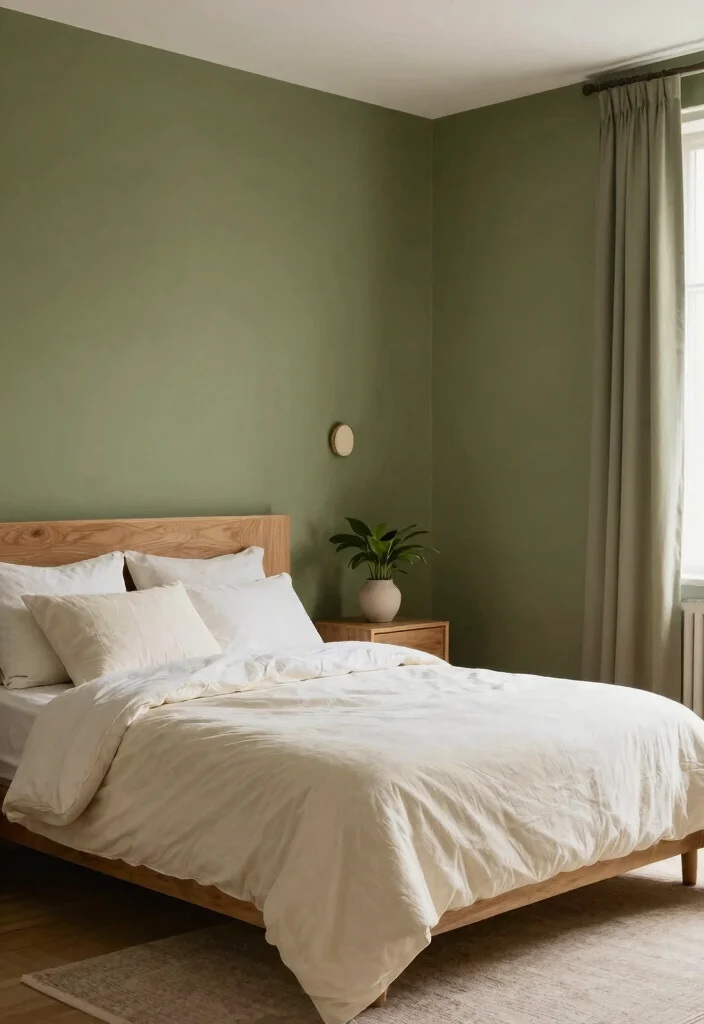 18 Green Paint Colors Bedroom Ideas: Calm Fresh Palettes - 9. Green Olive Escape 1
