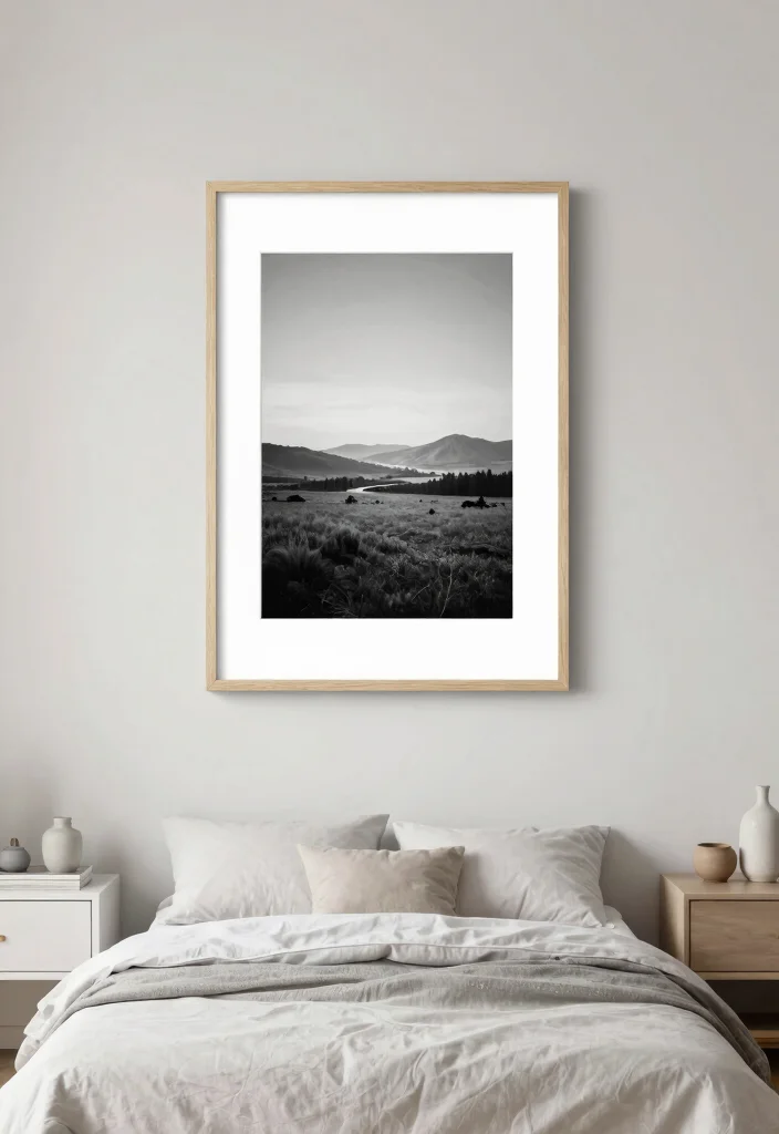 18 Queen Size Bedroom Ideas: Balanced Spacious Layouts - 6. Minimalist Art Displays 1